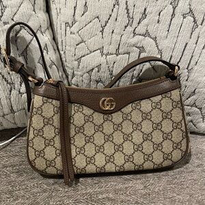 GG OPHIDIA Beige and Brown Leather Shoulder Bag